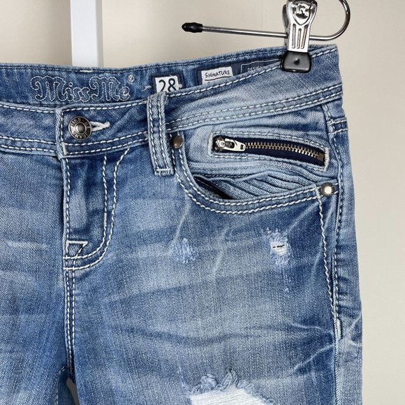 Miss Me Jeans Signature Straight Distressed Denim Medium Wash Womens 28 - Picture 5 of 11
